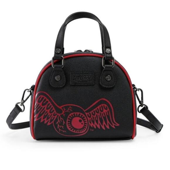 Von Dutch Crossbody Bowling Bag Flying Eye Black Red Two Tone Y2K New With Tags - Picture 8 of 8